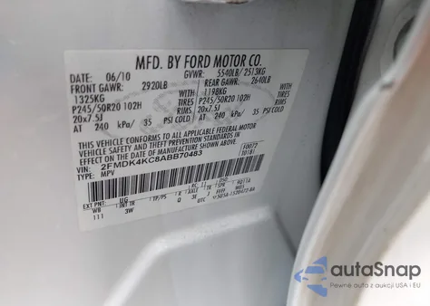 2010 Ford Edge Limited z USA, uszkodzony, nr VIN 2FMDK4KC8ABB70483